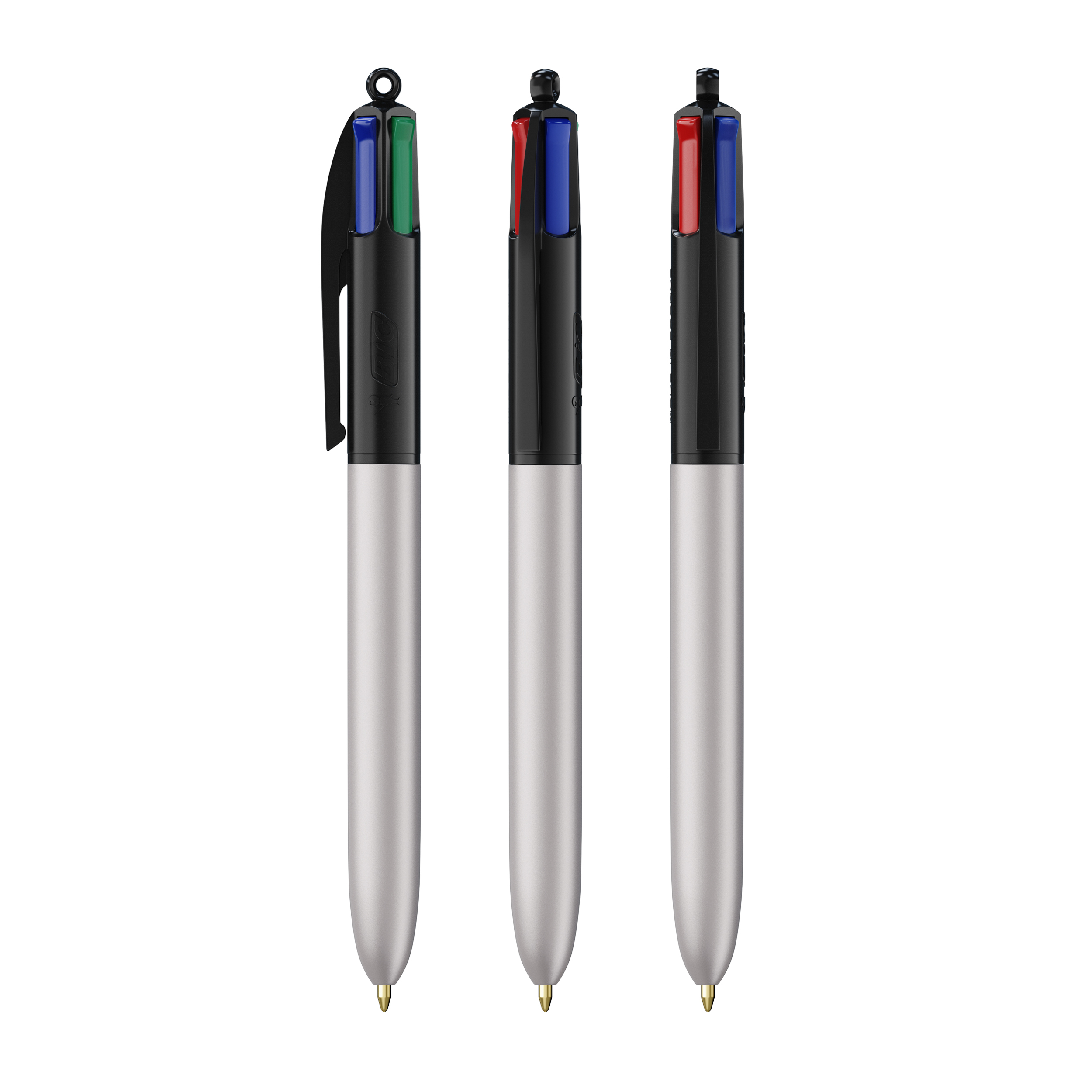 Stylo BIC® 4 Couleurs publicitaire Glacé avec Lanyard Black - Glacée argenté